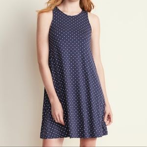 Sleeveless Jersey Swing Dress Navy Polkadot